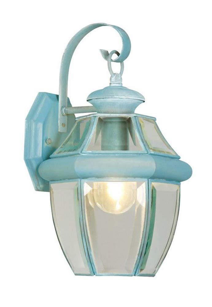 Livex Lighting 2151-06 Monterey 1 Light Outdoor Verdigris Finish Solid Brass Wall Lantern with Clear Beveled Glass